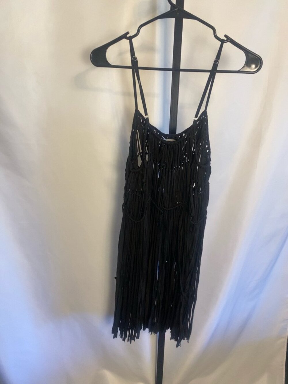 Blue B Collection Black Fringe Crochet Cover Up Tank Top Women's M/L Boho - Picture 4 of 5